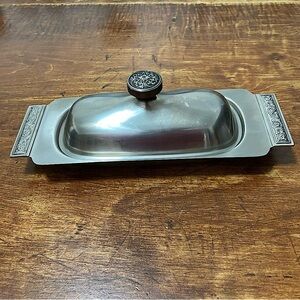 International Decorator Stainless 18-8 Lidded Butter Dish MCM Japan Mid Century
